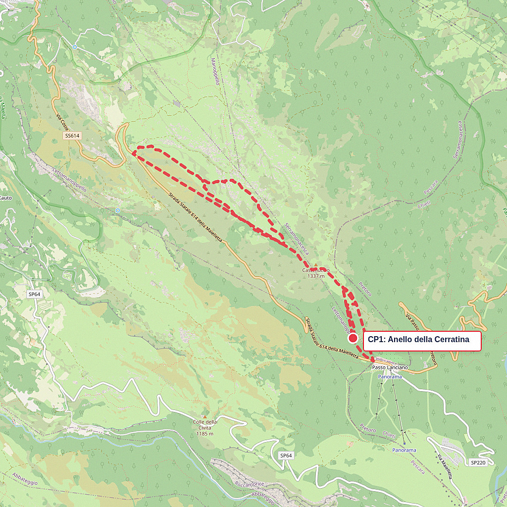 Offizielle technische Karte des Majella CP1 Wanderwegs