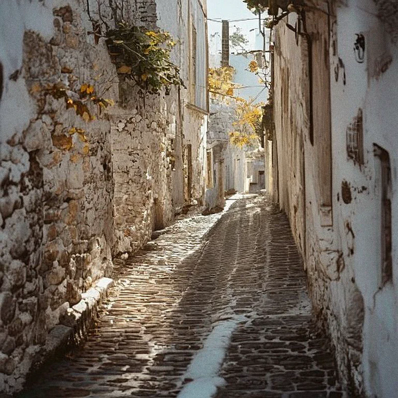 Panoramic view of the white village of Sperlonga with the sea in autumn