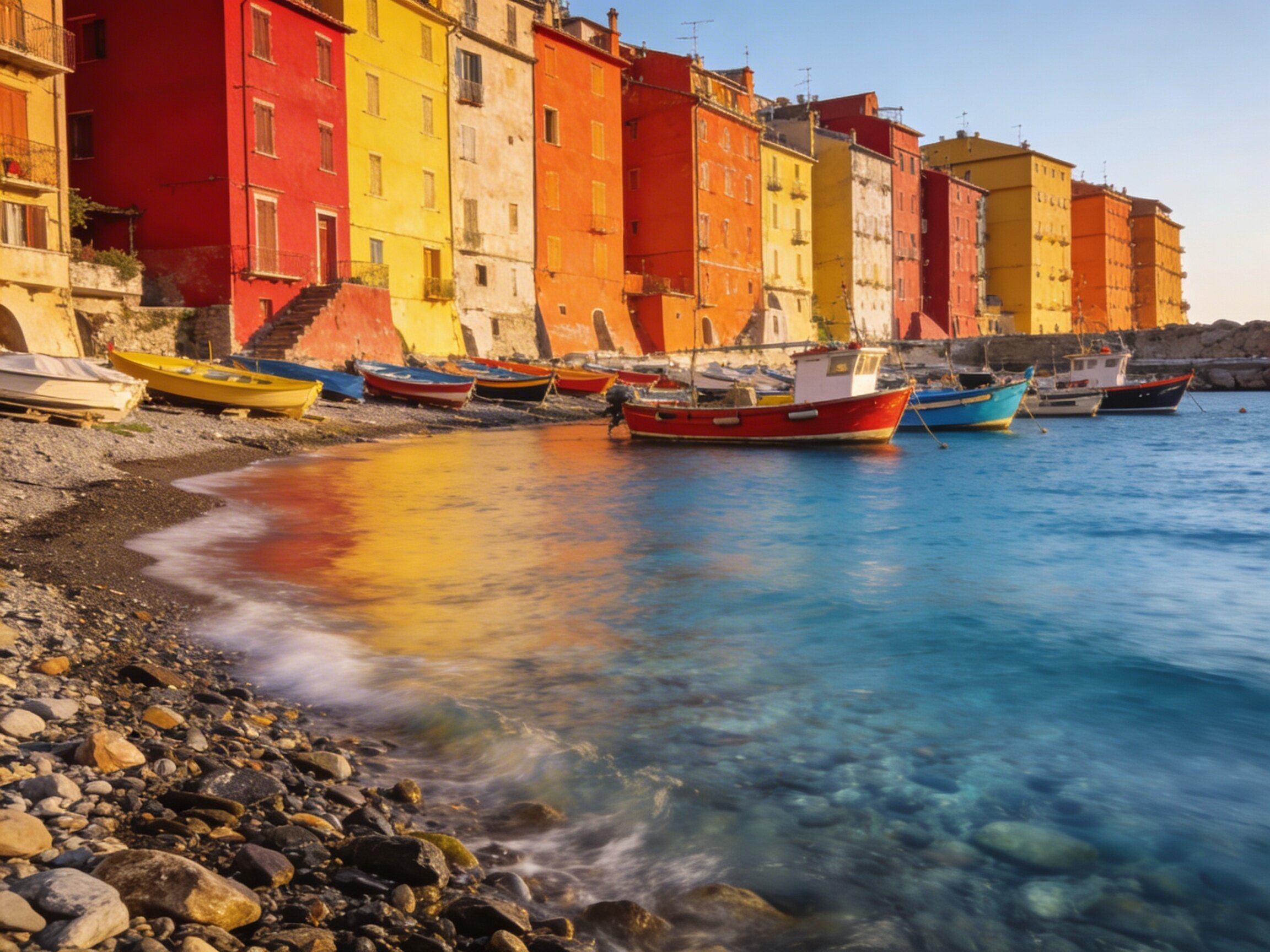 Le iconiche case colorate sul lungomare di Camogli in Liguria