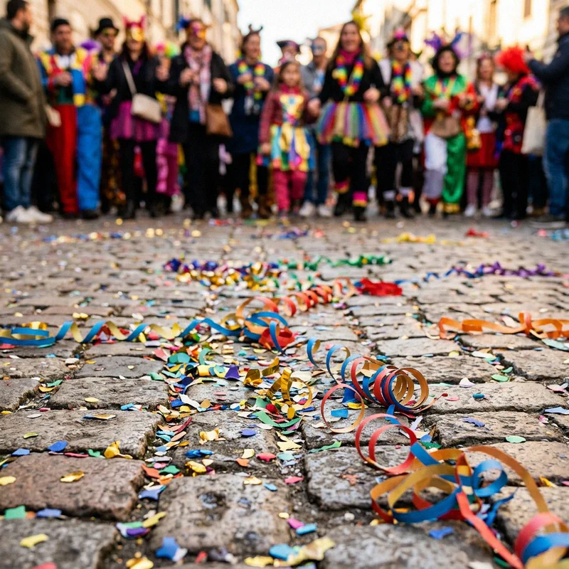 Konfetti auf der Uferpromenade von Viareggio während des Karnevals