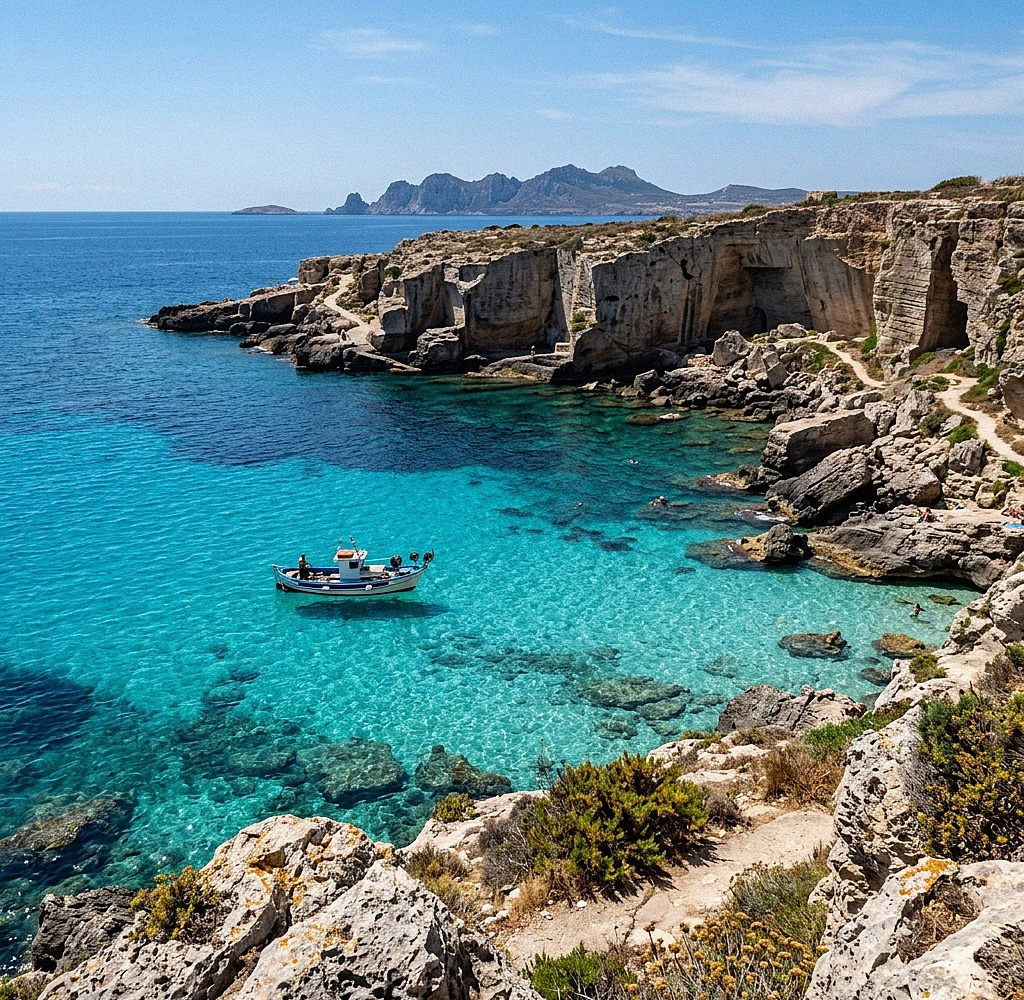 Vista panoramica della costa di Favignana con acque cristalline
