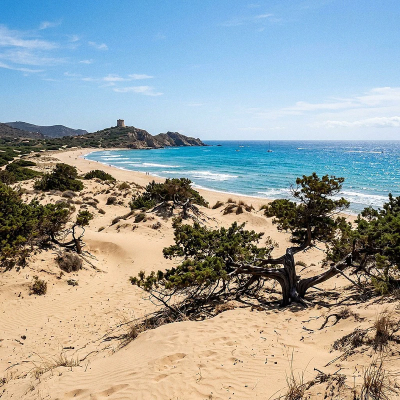The tall golden sand dunes of Chia under the sun