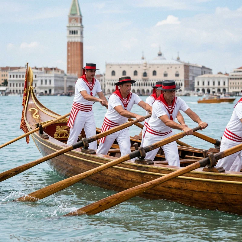 Venezianische Ruderer in historischen Kostümen