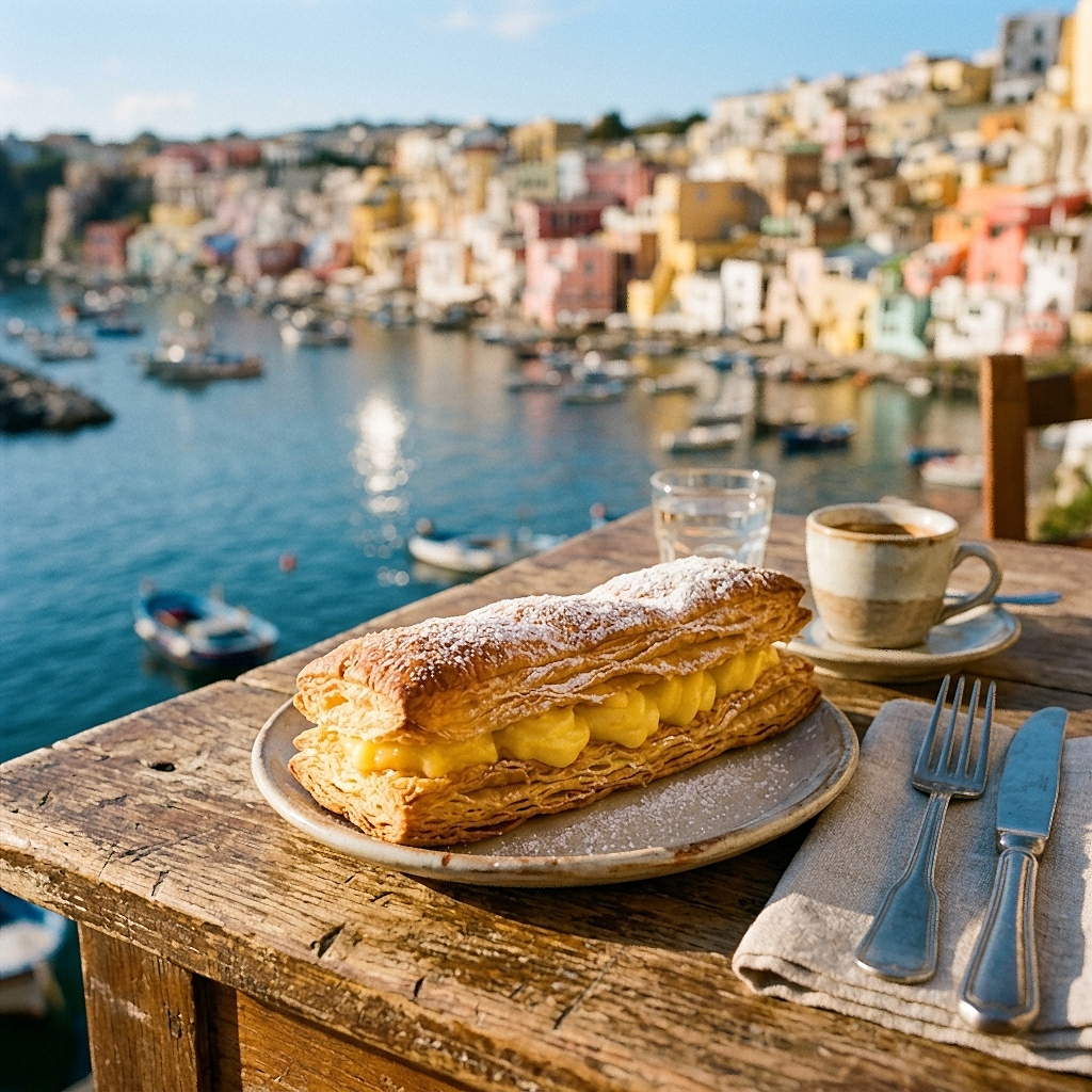 The 'Lingua di Bue' pastry with lemon cream from Procida