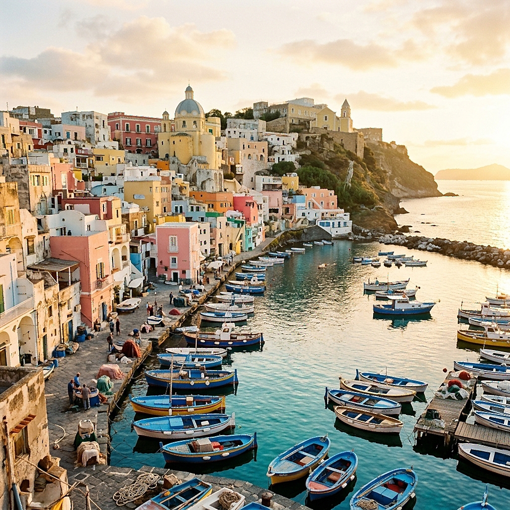 The colorful harbor of Corricella in Procida