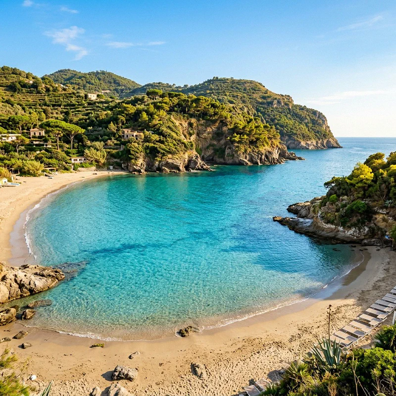 The beautiful sheltered bay of San Montano Beach in Ischia with crystal-clear waters