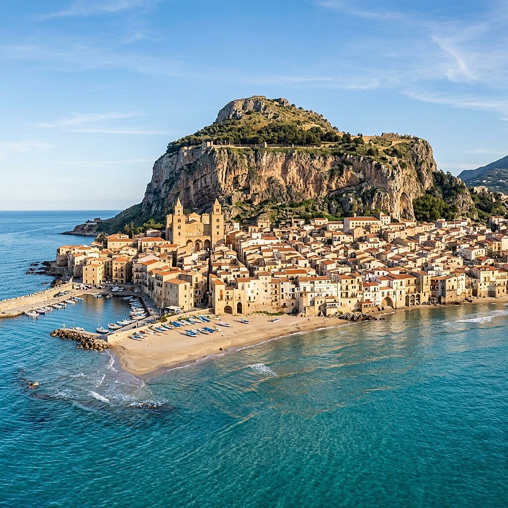 Una famiglia felice che esplora un antico anfiteatro greco in Sicilia sotto il sole