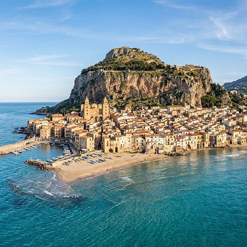 Panoramic view of Cefalù coastline