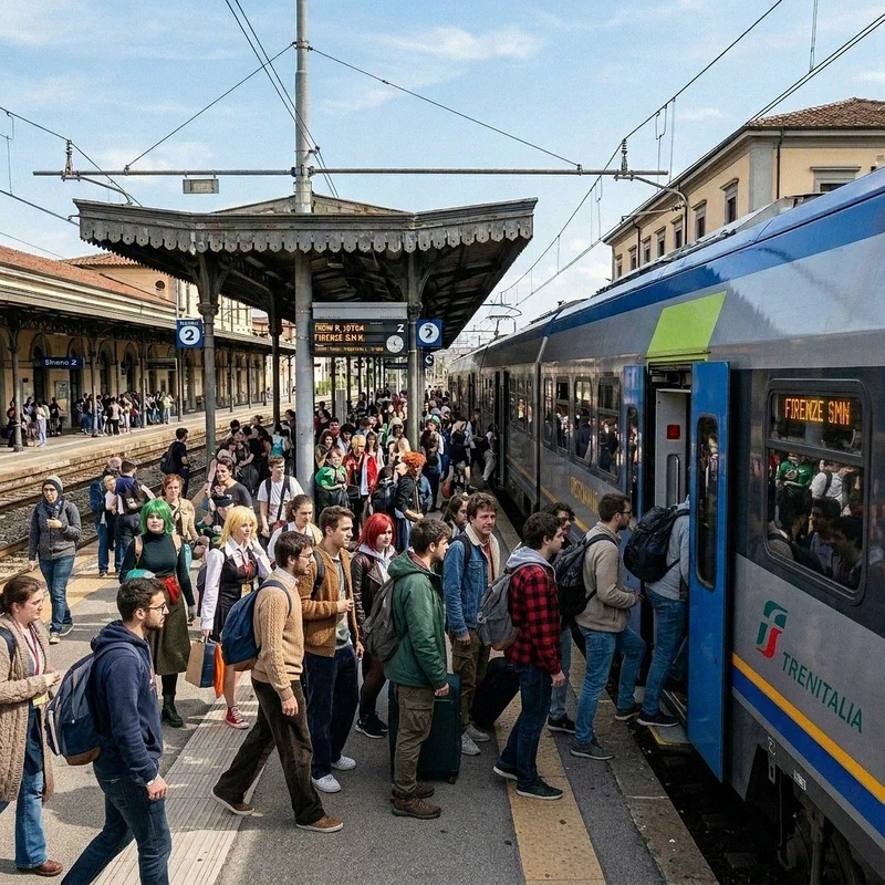 Travelers at Lucca train station