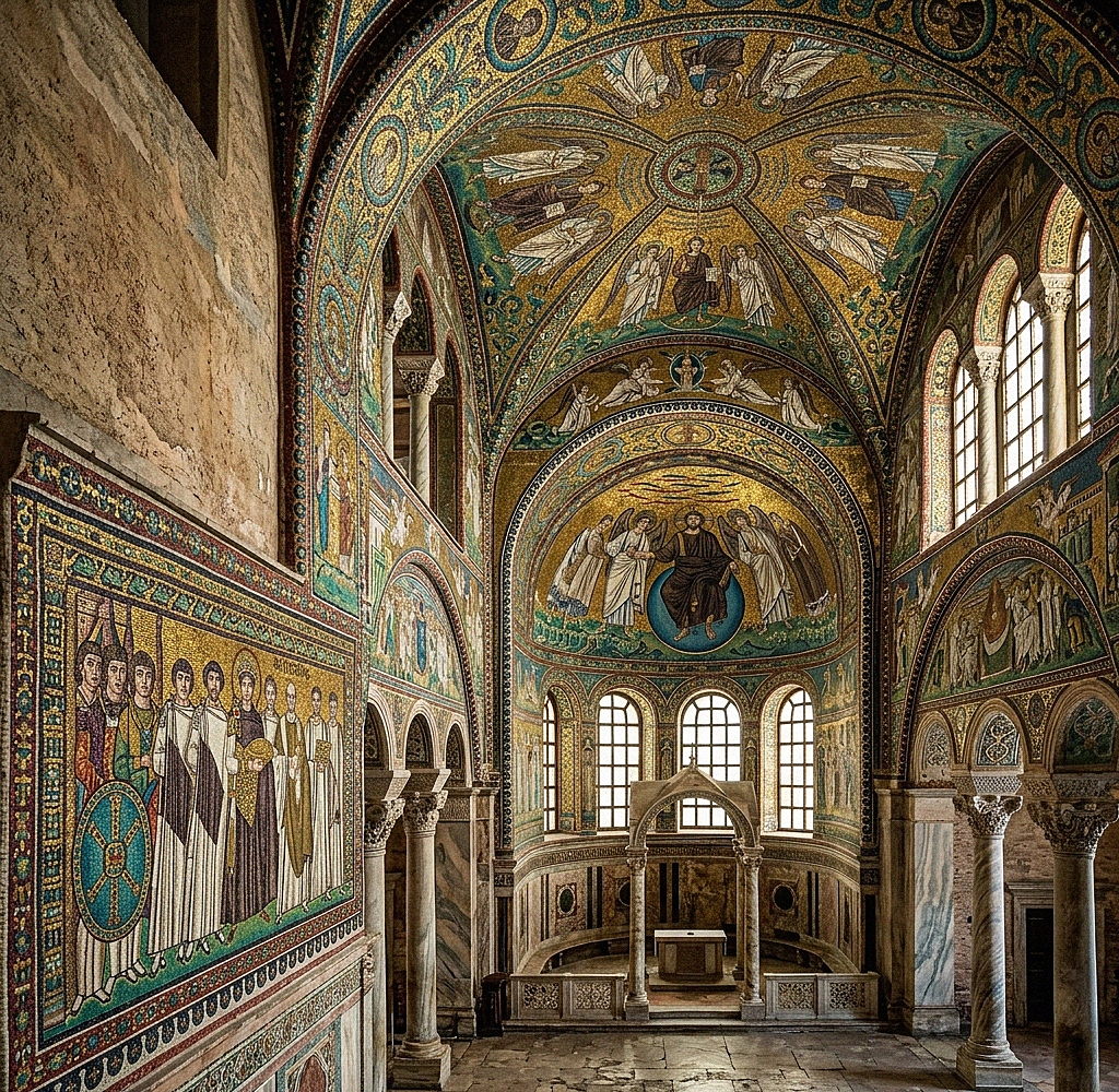Die prächtigen byzantinischen Mosaike der Basilika San Vitale in Ravenna, erfüllt von Gold und vibrierenden Farben