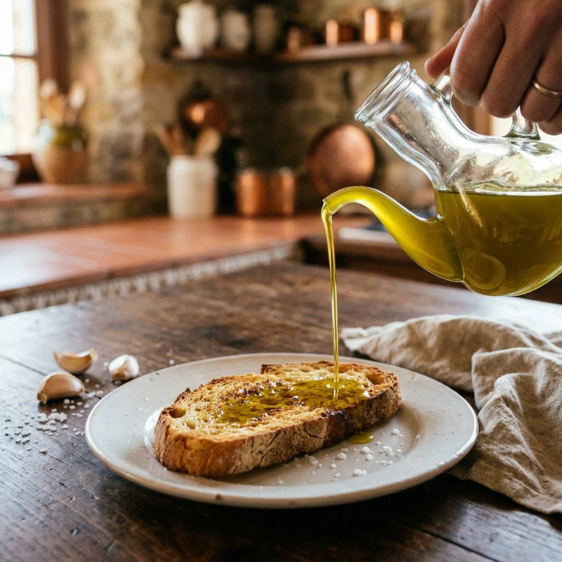 Pane caldo con olio d'oliva appena spremuto