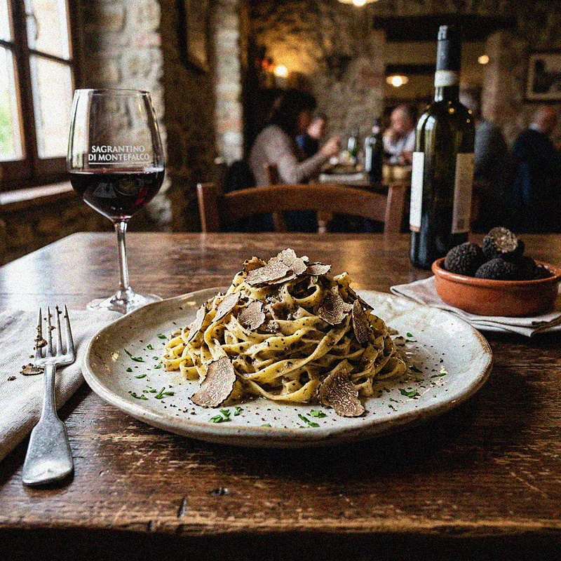 Plate of Umbrian black truffle tagliatelle