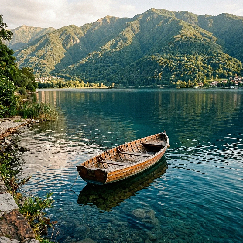 Barca a remi in legno sul Lago di Mergozzo