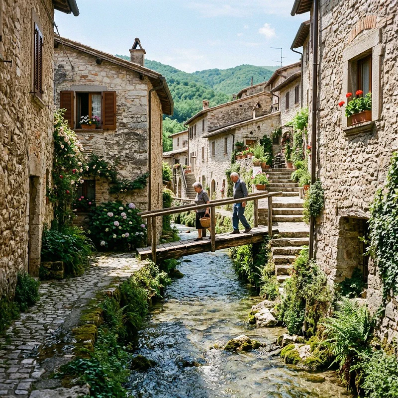 Water canals between the houses of Rasiglia
