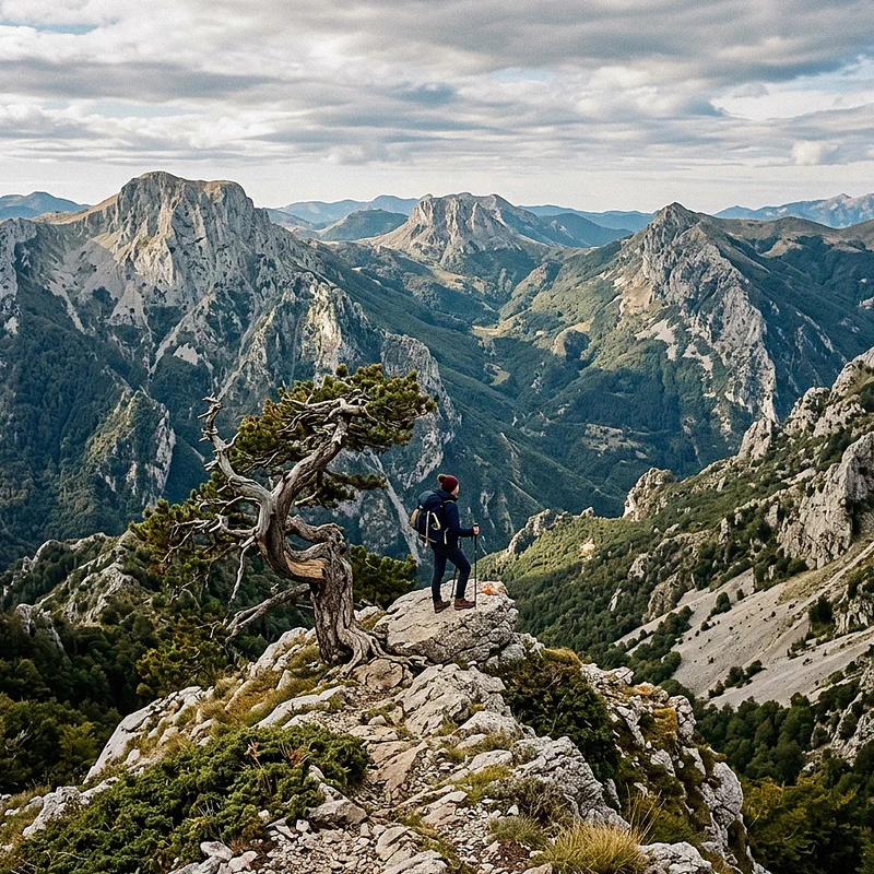 Martina in the distance in front of an ancient Loricate Pine on the Pollino ridge