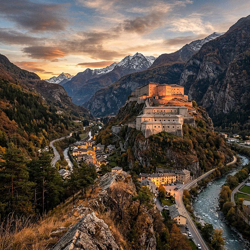 The imposing Bard Fortress perched on the rock